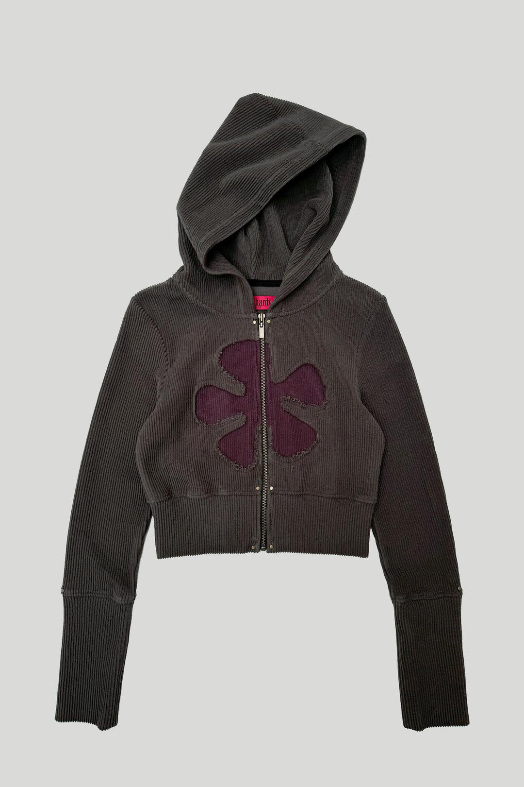 RIBBED FLOWER CROP HOODIE