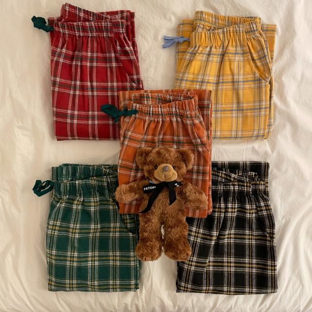 피치기모 커플파자마 잠옷바지 와이드핏 빅사이즈 원마일웨어 체크 캠핑 여행 집에서입는 옷