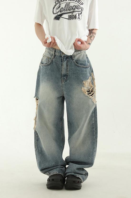 side damage washed jean