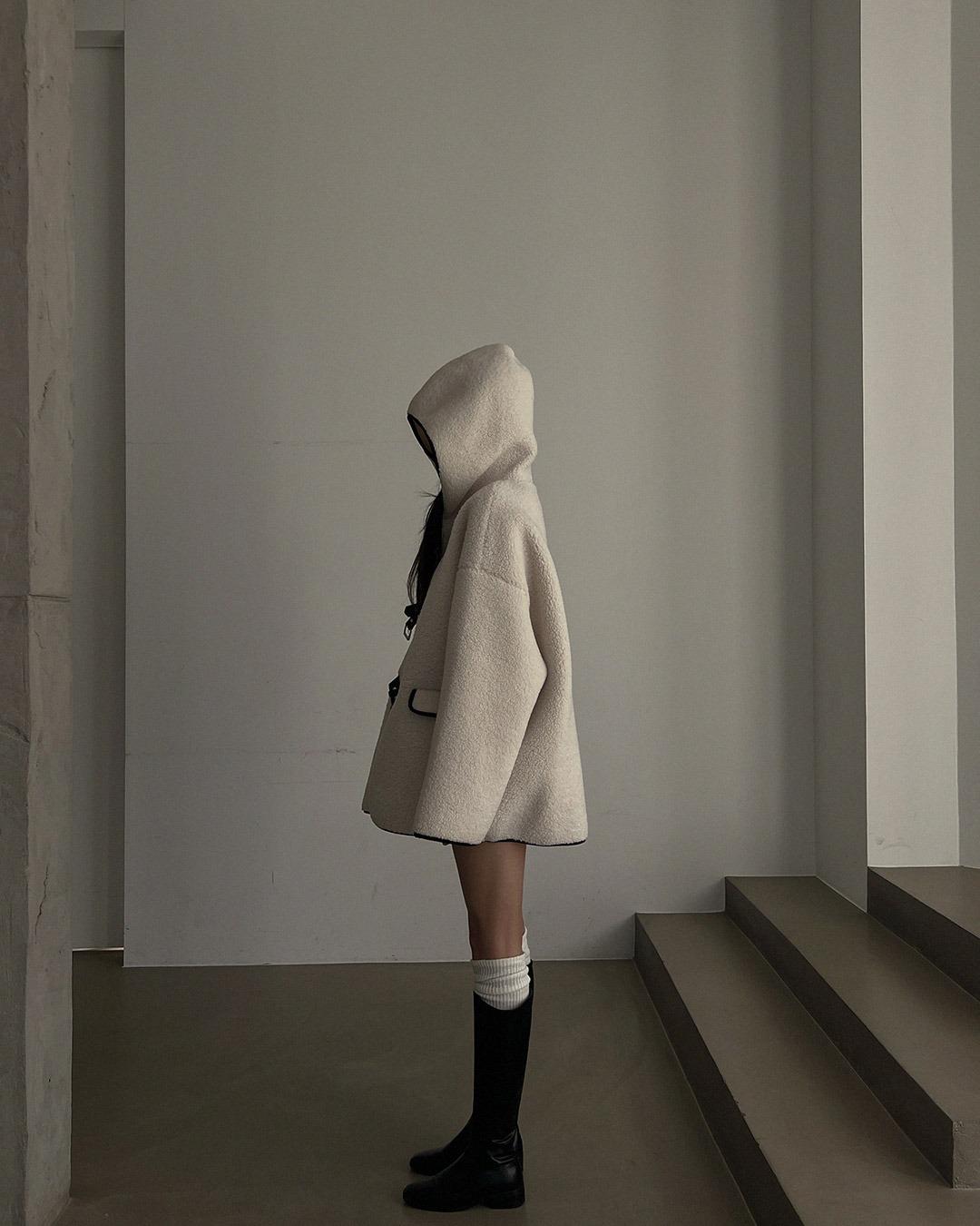 [당일발송]렐시 뽀글이 후드 무스탕(방한템 한파템 무스탕코디 뽀글이무스탕 데일리 꾸안꾸 후디)