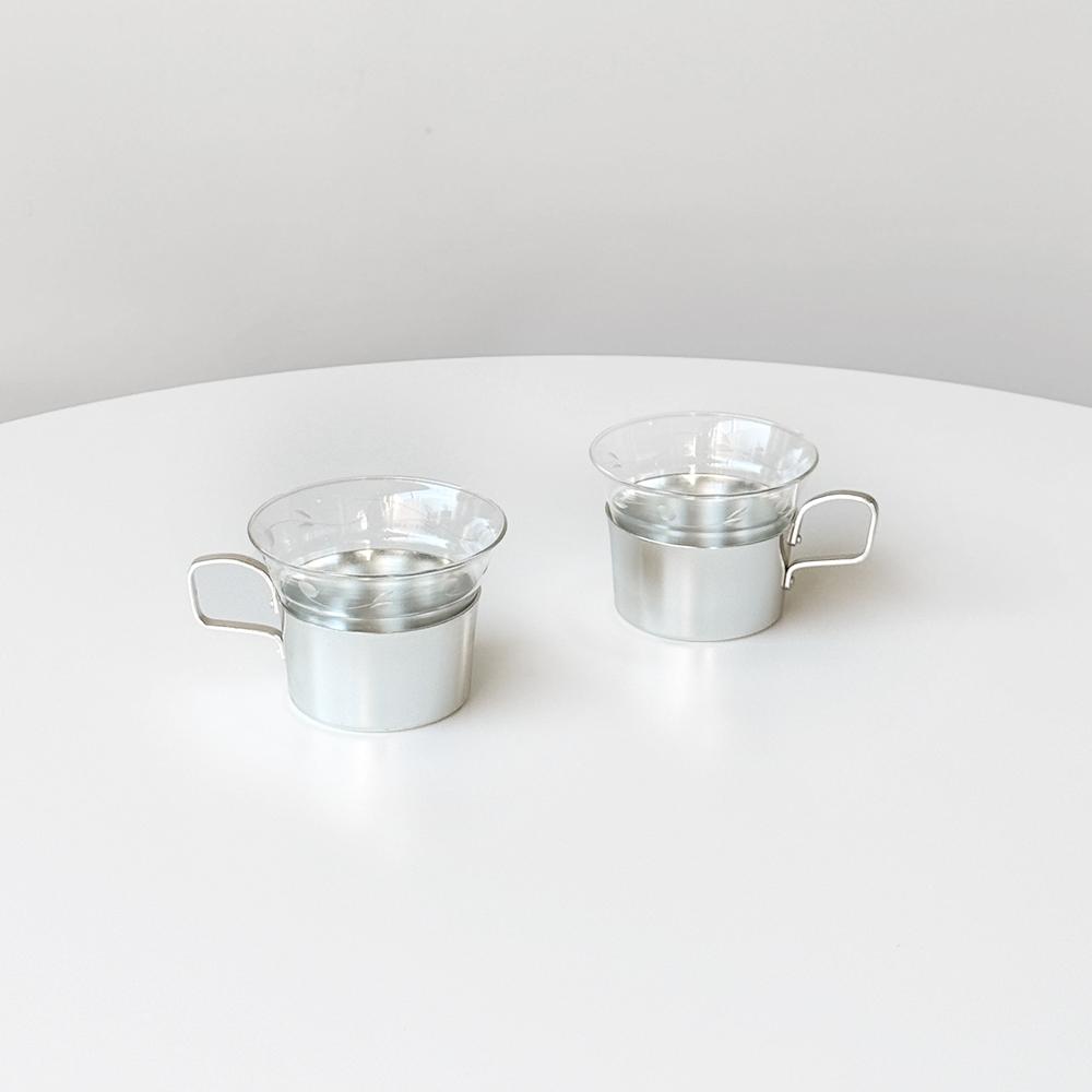 1950s DDR Silver Metal And Glass Cup Set