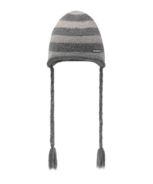 EAR FLAP STRIPE BEANIE GREY