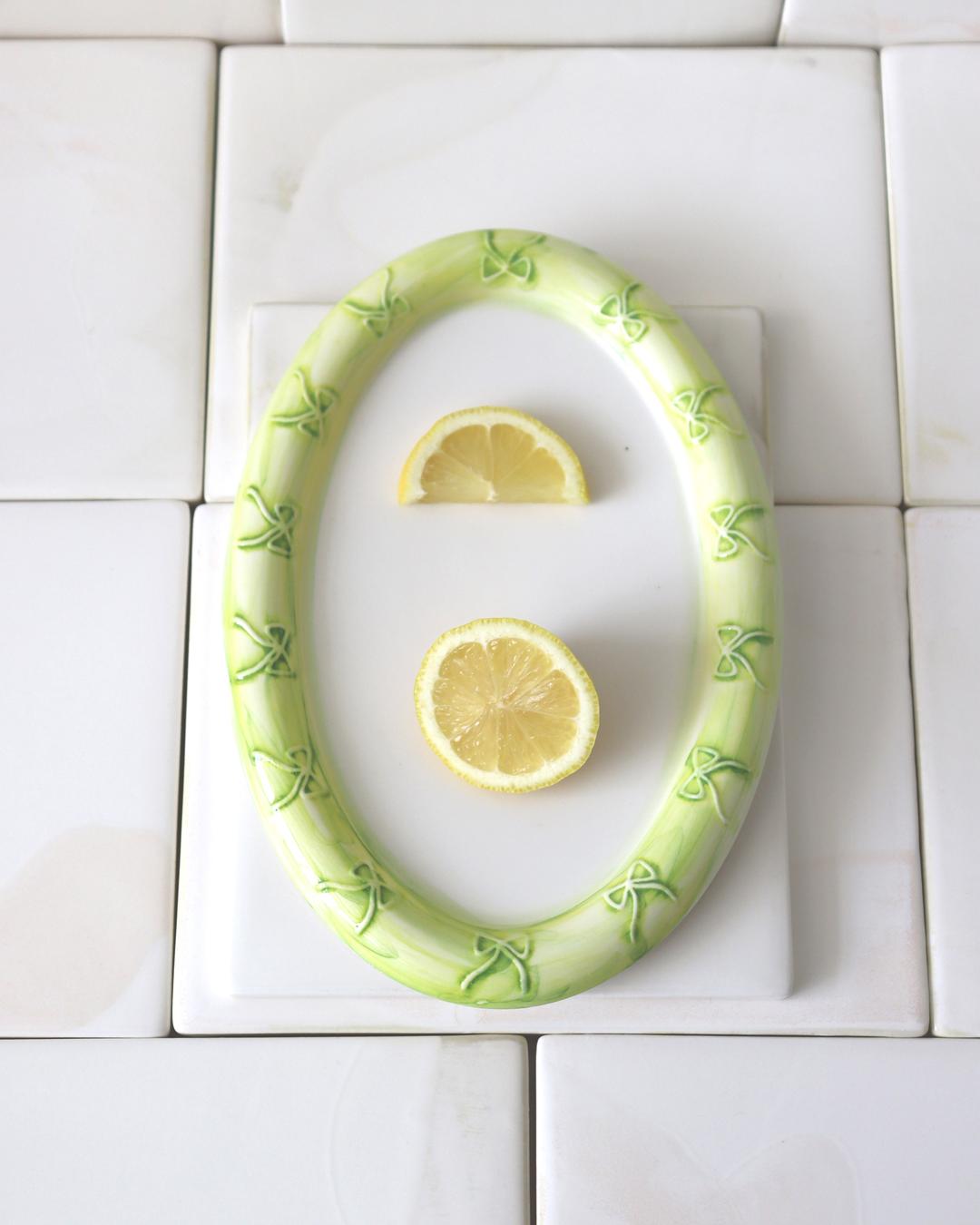 ribbon oval plate(green marble)