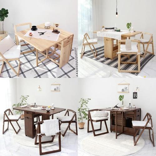 벤느 원목 확장형 4인용 접이식 식탁세트 2color (의자포함)