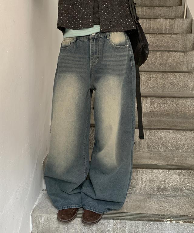 데일리쥬 [무료배송] 브레온 핀턱 워싱 와이드 데님 팬츠