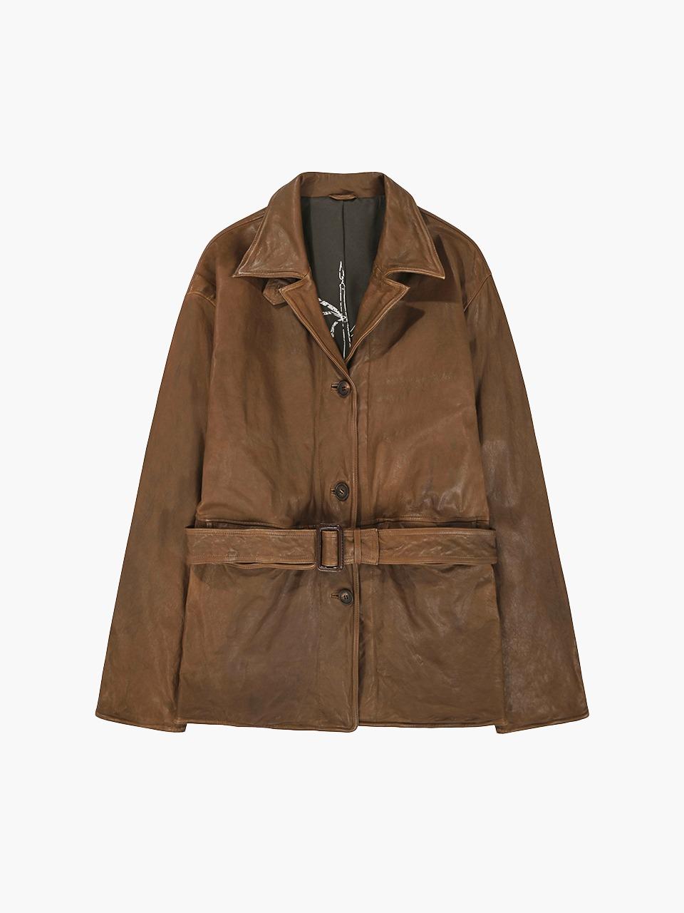 WAVE WASHED LEATHER JACKET_brown