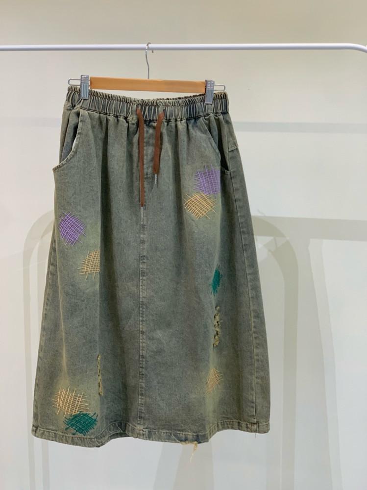 캐치 자수 청 스커트