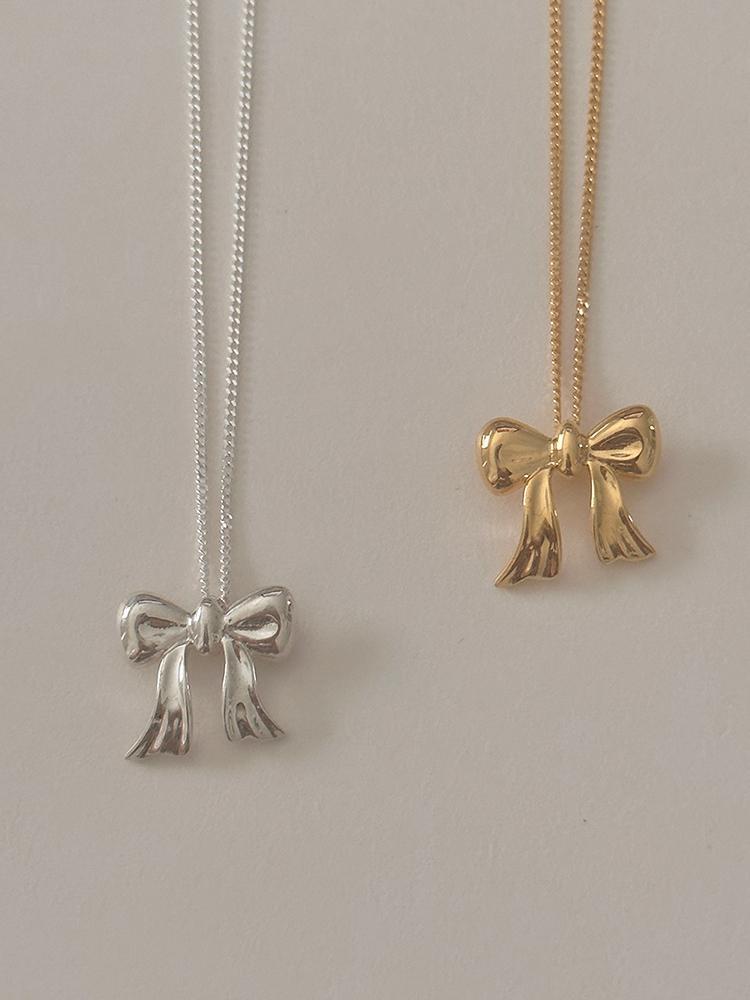 (실버925) cozy ribbon necklace 빈티지 볼륨 리본 목걸이