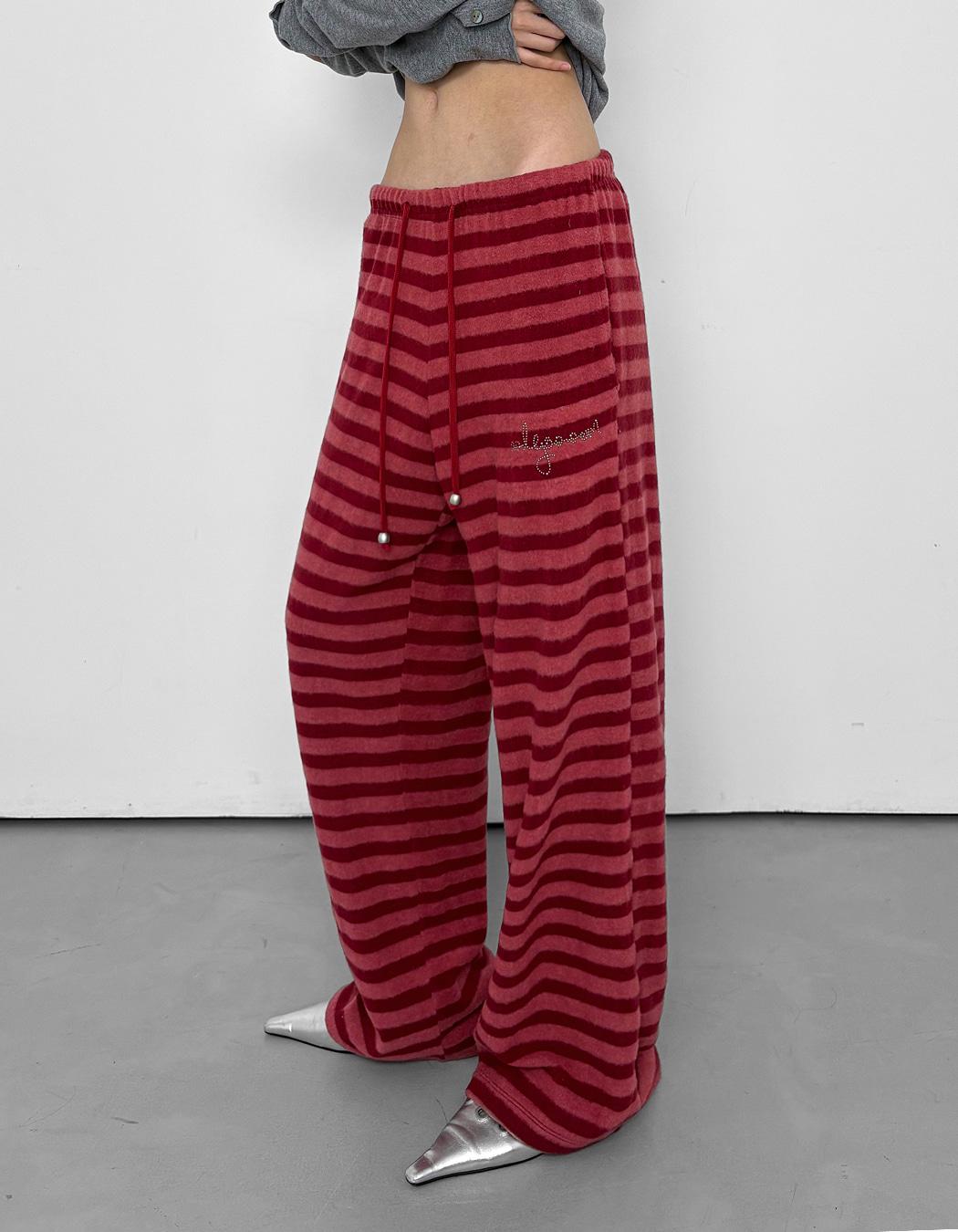 STRIPED FLEECE LOUNGE PANTS, RED