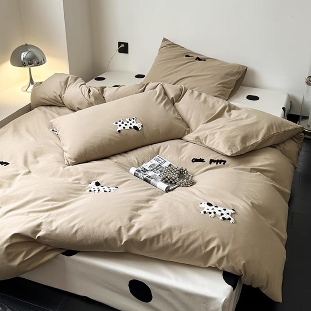 고심 자수 면 이불 베개 시트 커버 세트 수퍼싱글 싱글 퀸 더블 4color