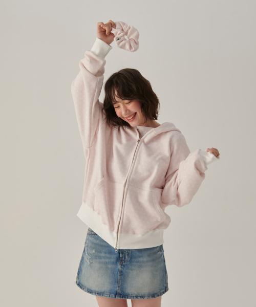 핑크 토끼땡 풀프린트 투웨이 후드집업