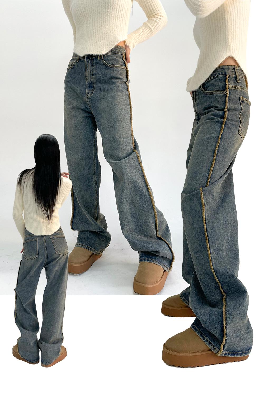 overlock point denim pants (2colors)