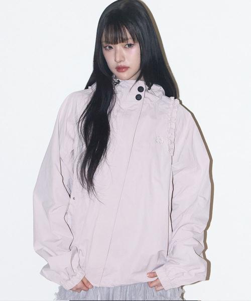 오블리크 프릴 후드 자켓 핑크