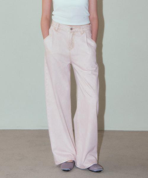 Wide Leg Pintuck Denim Jeans_Pink