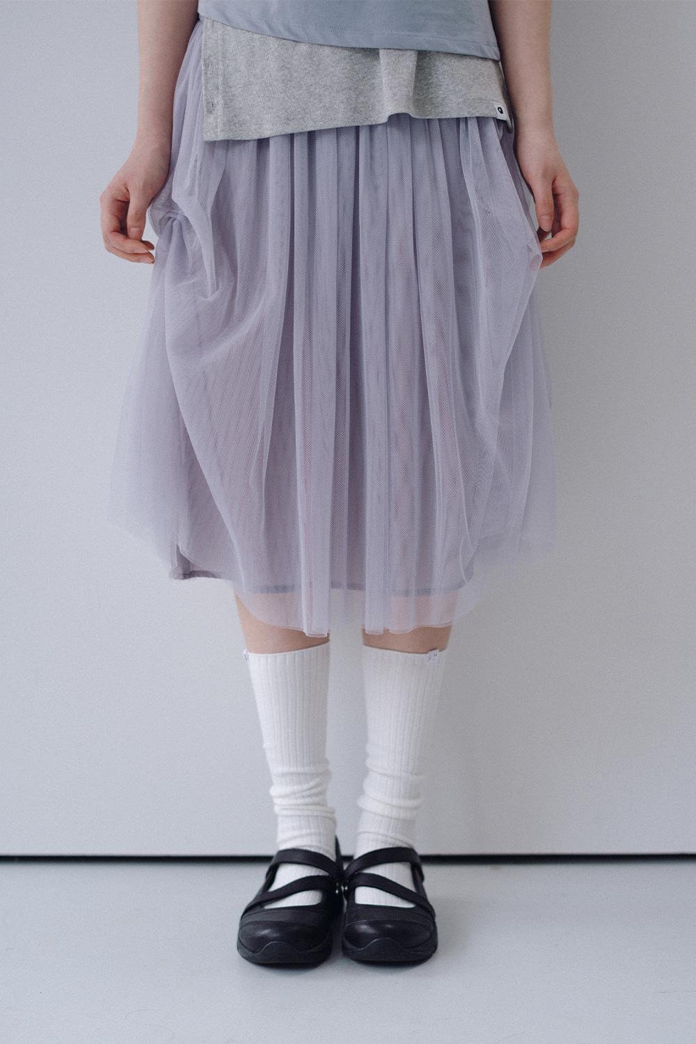 SHEER DRAPE BANDING SKIRT, GRAY