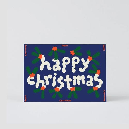 Happy Christmas Holly Embossed Christmas Card