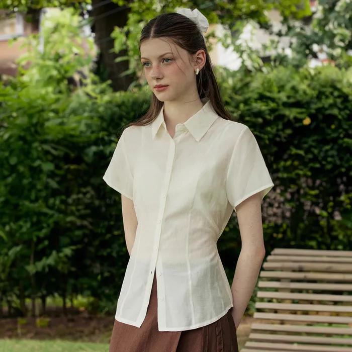 See through sheer belt shirt - ivory