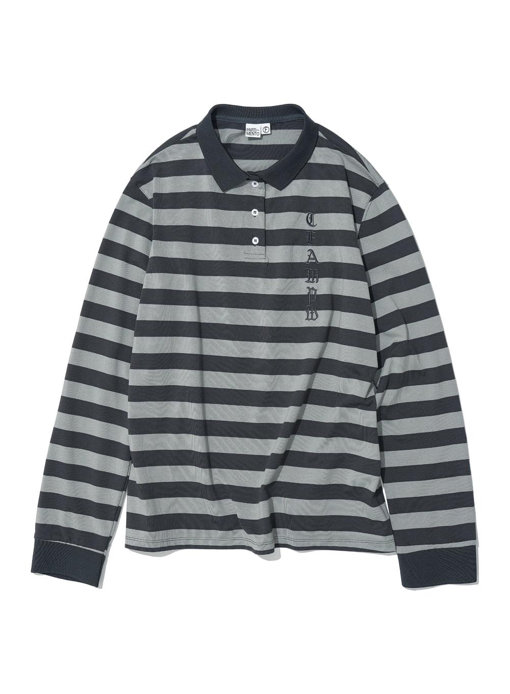 [WOMEN] TEAM 76 PATCH STRIPE POLO TEE_CHARCOAL