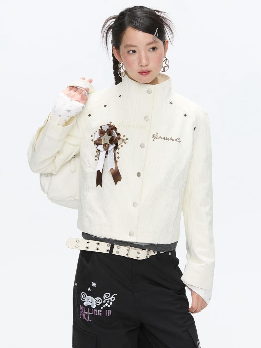 BETWEENAND Badge Patch Corduroy Slim Jacket