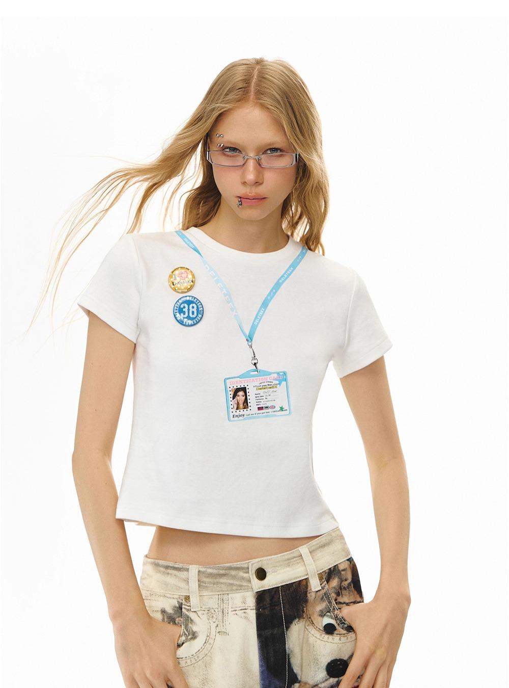 Work Badge Print Crop T-shirt