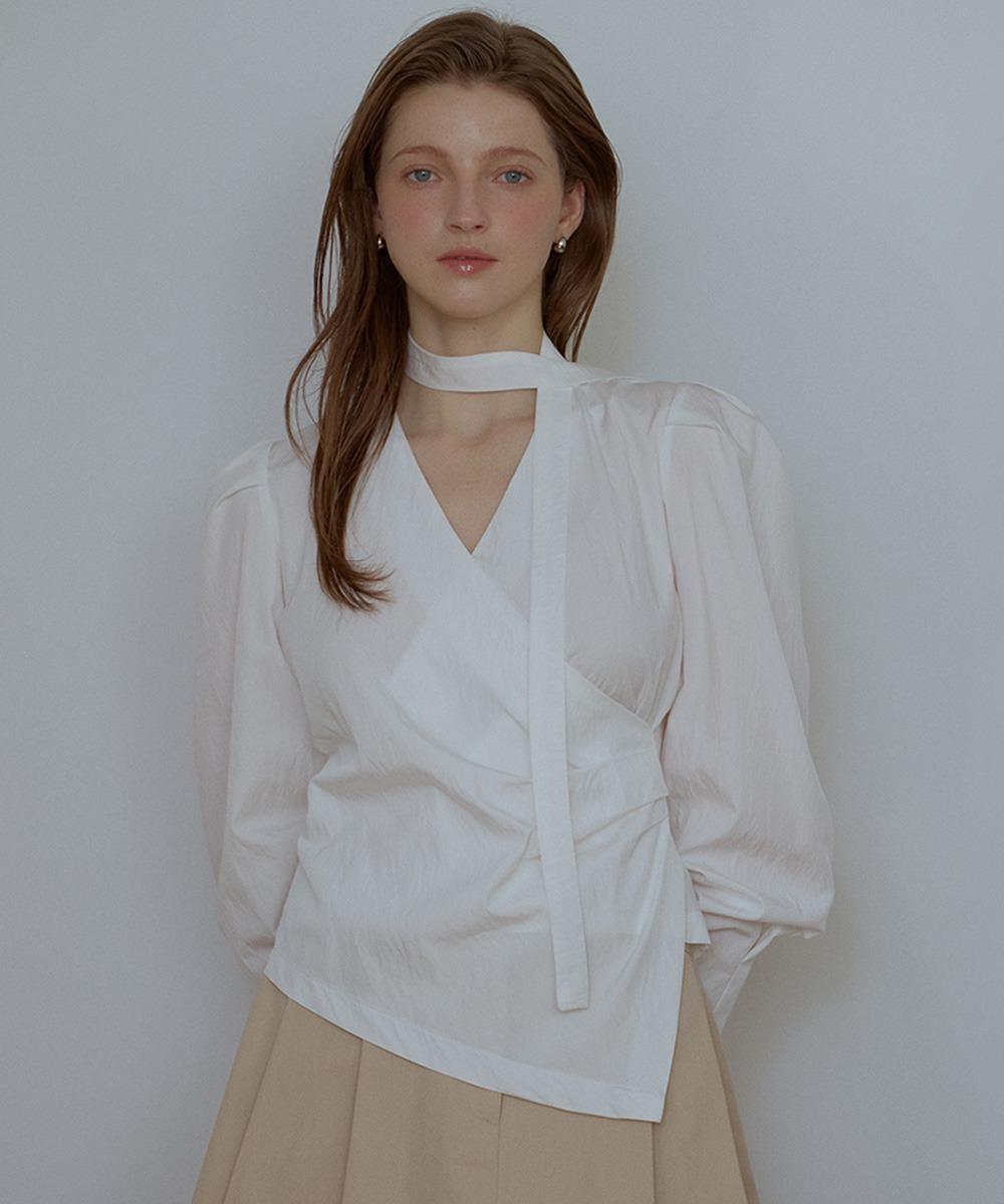Puff Wrap Tie Blouse [Ivory]