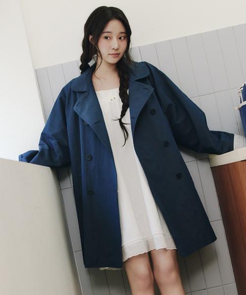 ROUND COLLAR HALF TRENCH COAT_NAVY