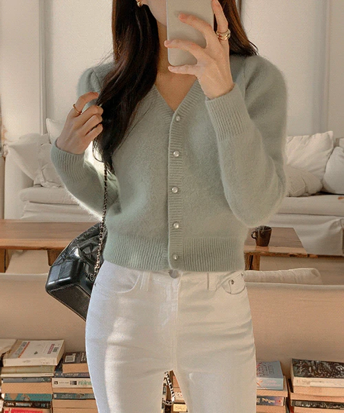 [민트 컬러 12/30 이후 순차발송] 하누 앙고라 브이넥 가디건(데이트룩/일상룩)