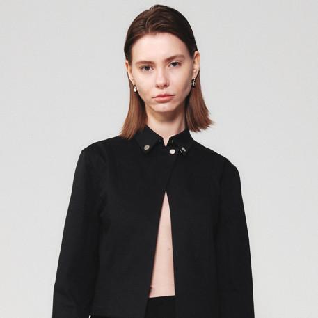 SNAP BUTTON CROPPED JACKET (BLACK)
