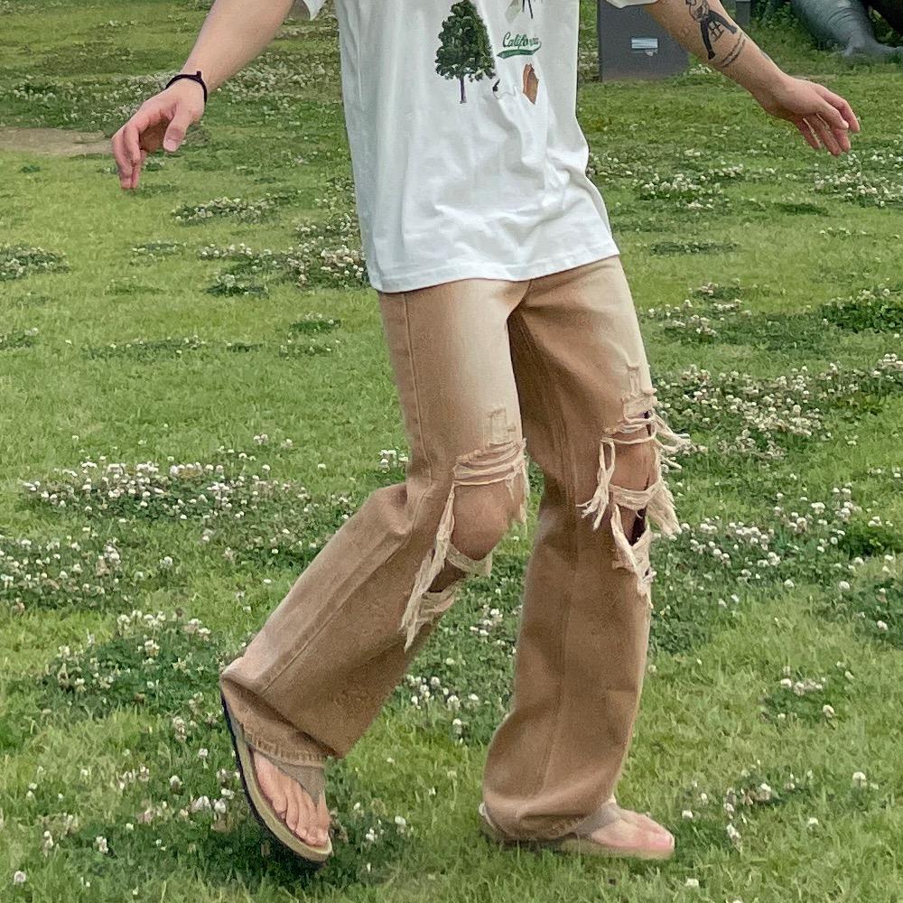 디스트로이드 브라운 데님 팬츠