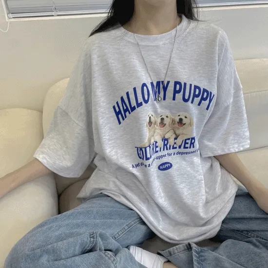 [주문폭주/빅사이즈/남녀공용] 댕댕이 오버핏 여자 스트릿 반팔티 박스티 3colors