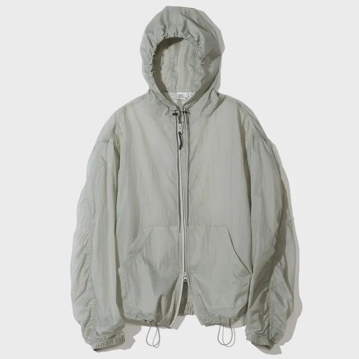 Puckering Sheer Hood Zip-up Gray