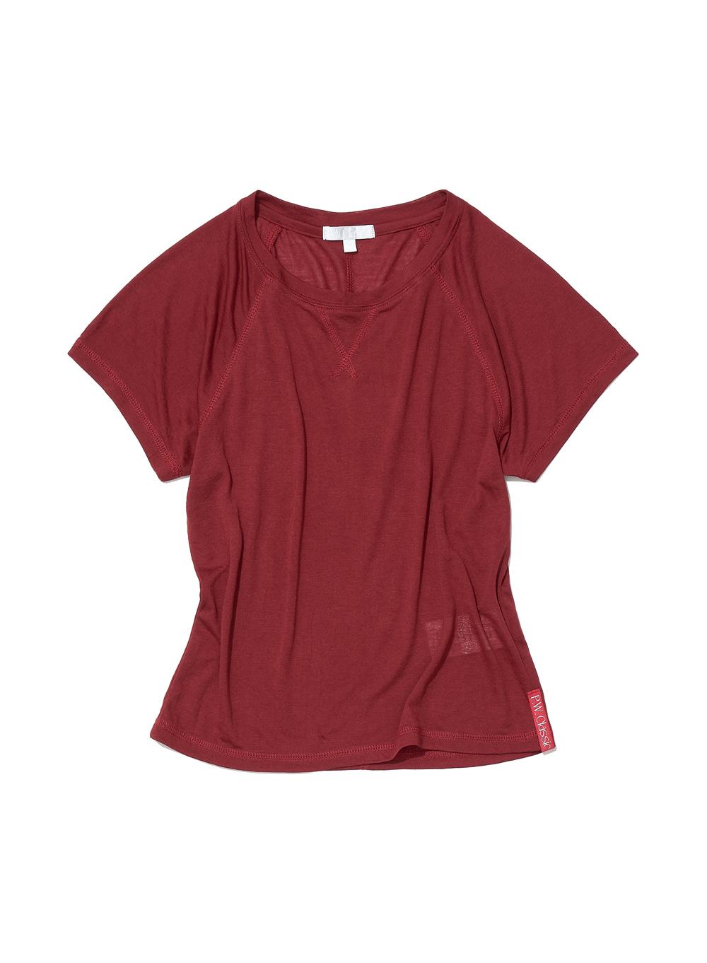 [WOMEN] PWC SHEER RAGLAN STITCH SHORT SLEEVE TEE_DARK RED