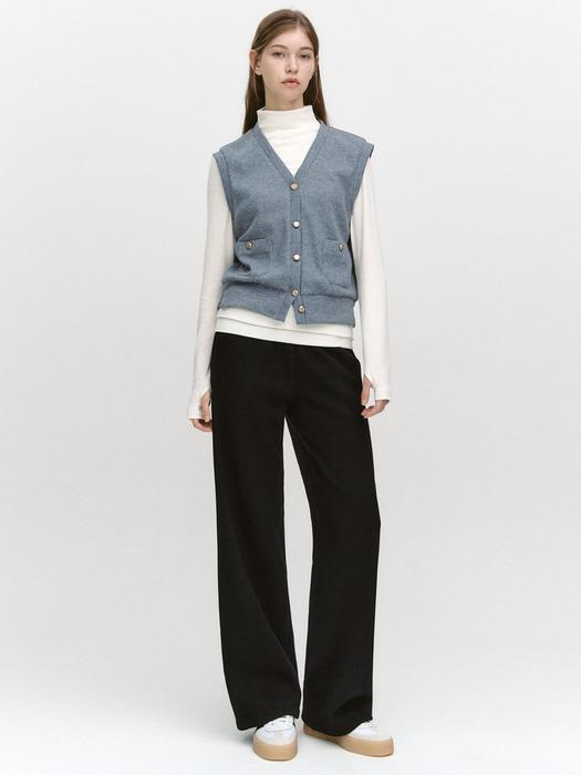 Knit-Bonded Semi-Wide Banding Pants BLACK