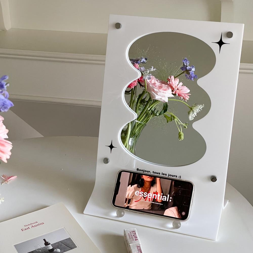 유니크 물결 거울 탁상용 비정형 화장대 거울 2color