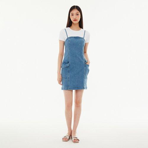 카고포켓 끈나시 데님 원피스 AP2DO566