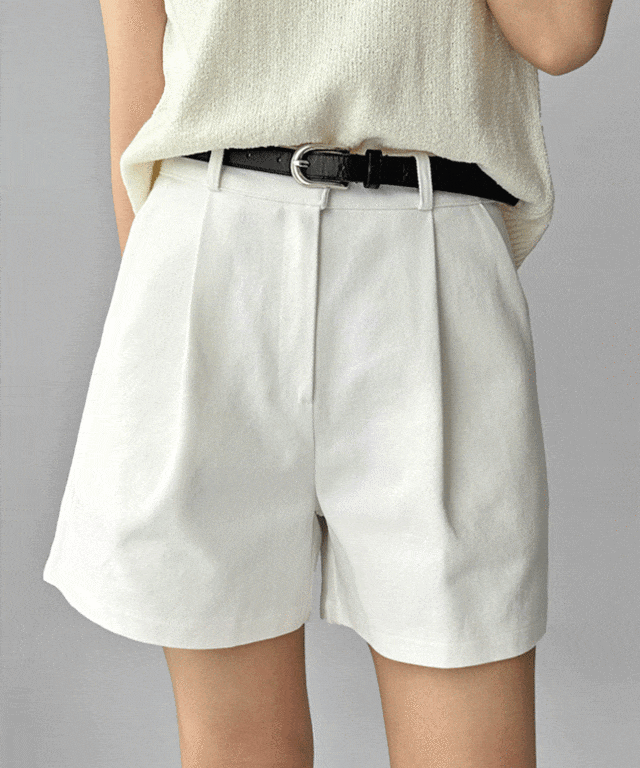 밀라그레이 버뮤다 핀턱 코튼 와이드 A라인 반바지 슬랙스 팬츠