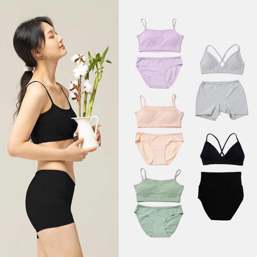 싸이클린 브라팬티세트 여성 오가닉속옷 뱀부 순면 편한 노와이어브라렛 여자면팬티