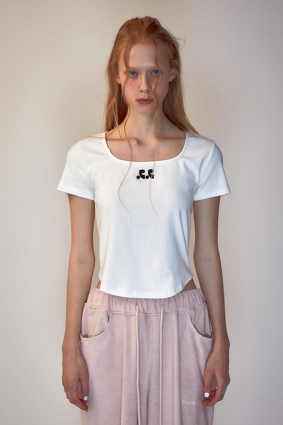 RR LOGO SQUARE NECK T-SHIRT - WHITE