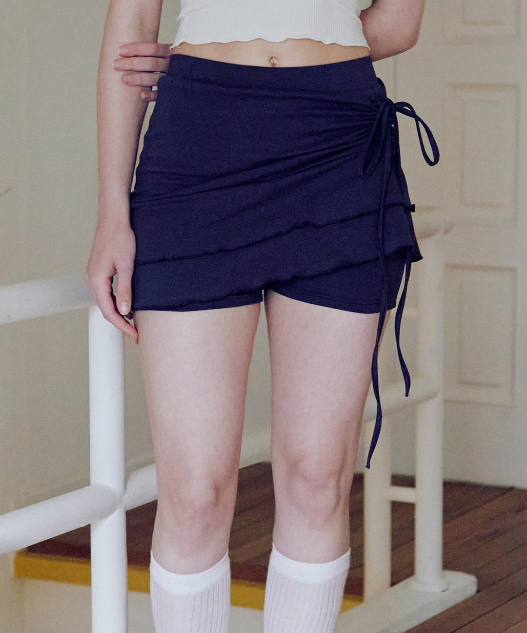 예약 배송 5월 31일_제나 리본 셔링 스커트 팬츠 [NAVY]
