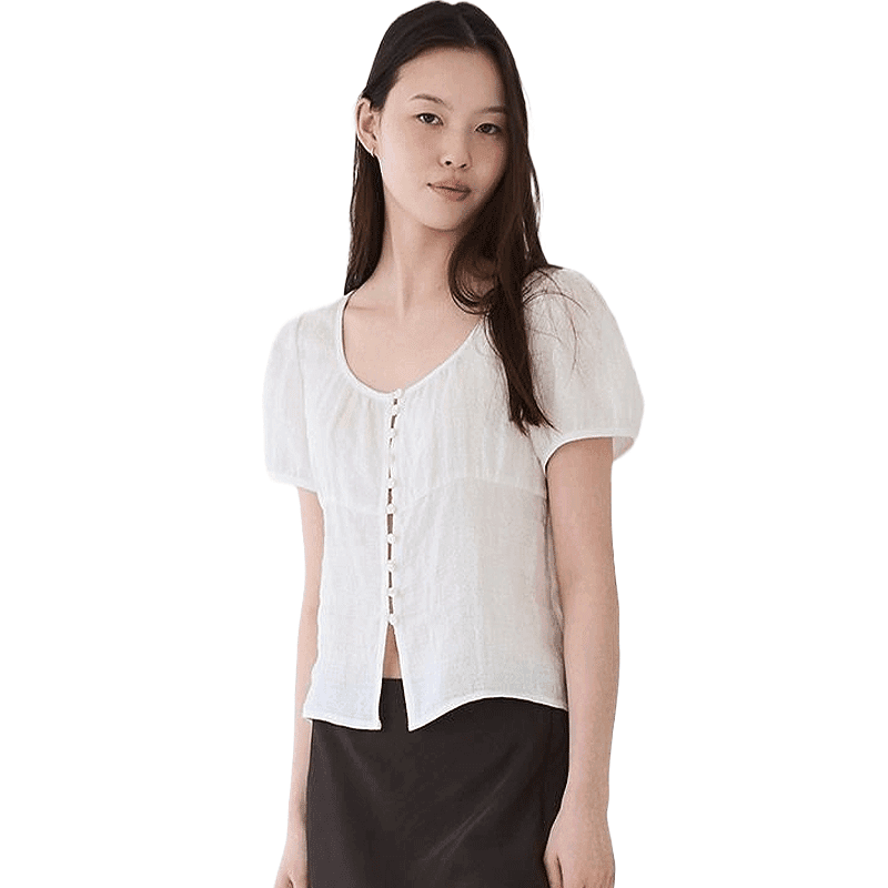 [RECSTUDIO] LINNEN JACQUARD PUFF BLOUSE