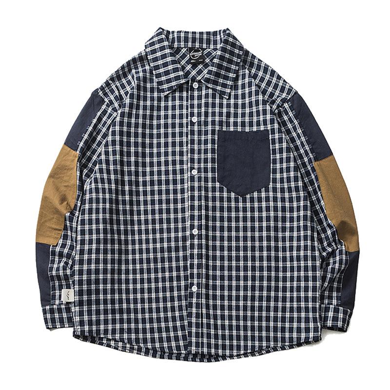 엘보 패치 배색 체크무늬 워크 셔츠