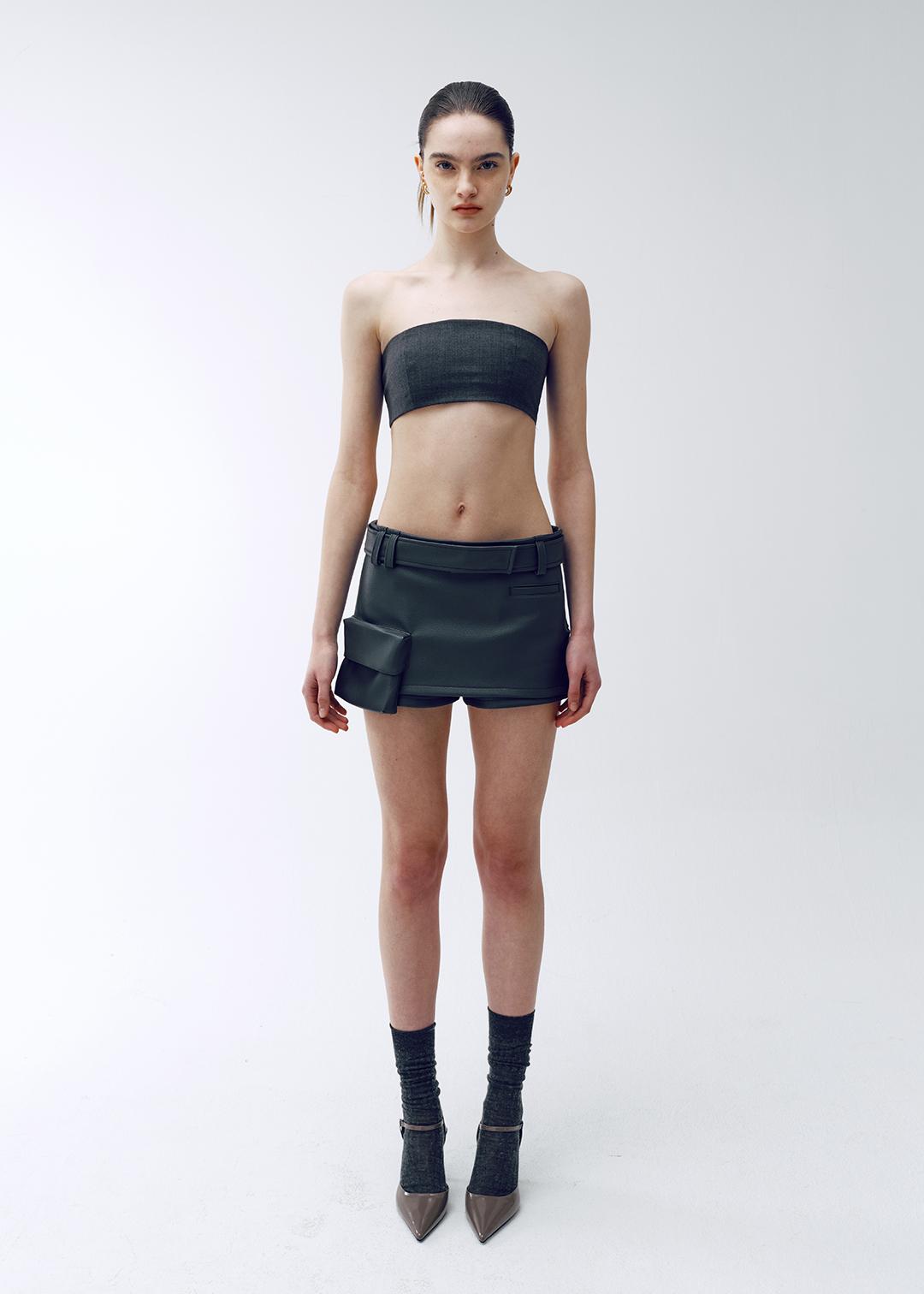 SS24 FAUX LEATHER MINI SKORT - DARK GREY