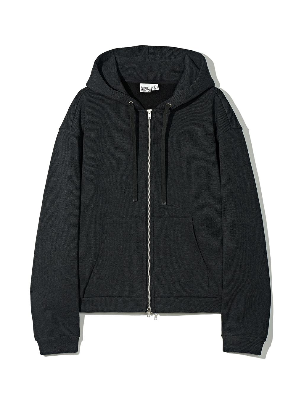 [기모] Crop Knit Hood Zip-up_Black