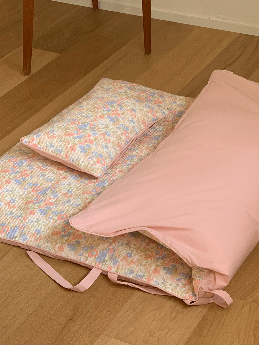 블라썸 60수 고밀도 피그먼트 누빔 낮잠이불 세트 - 플로리핑크