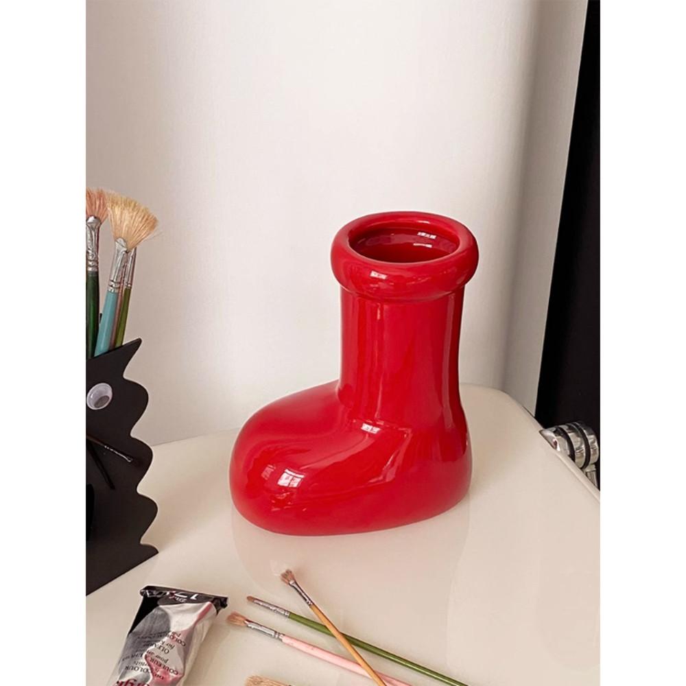 아톰부츠 세라믹 화병 레트로 레드 오브제 유리병 유리 도자기 카페 테라스 인테리어