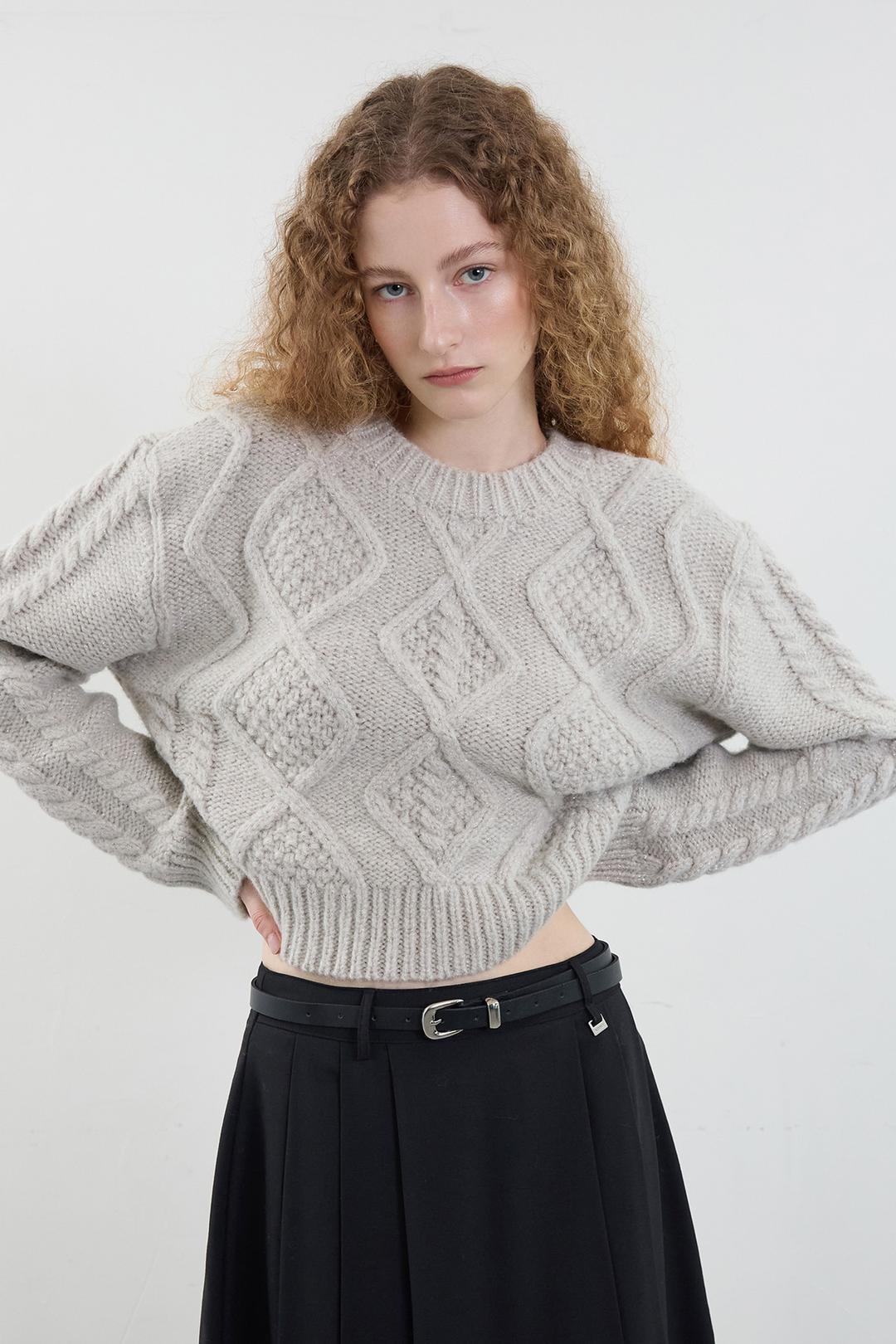 메탈릭 울케이블 스웨터 - 오트밀 베이지