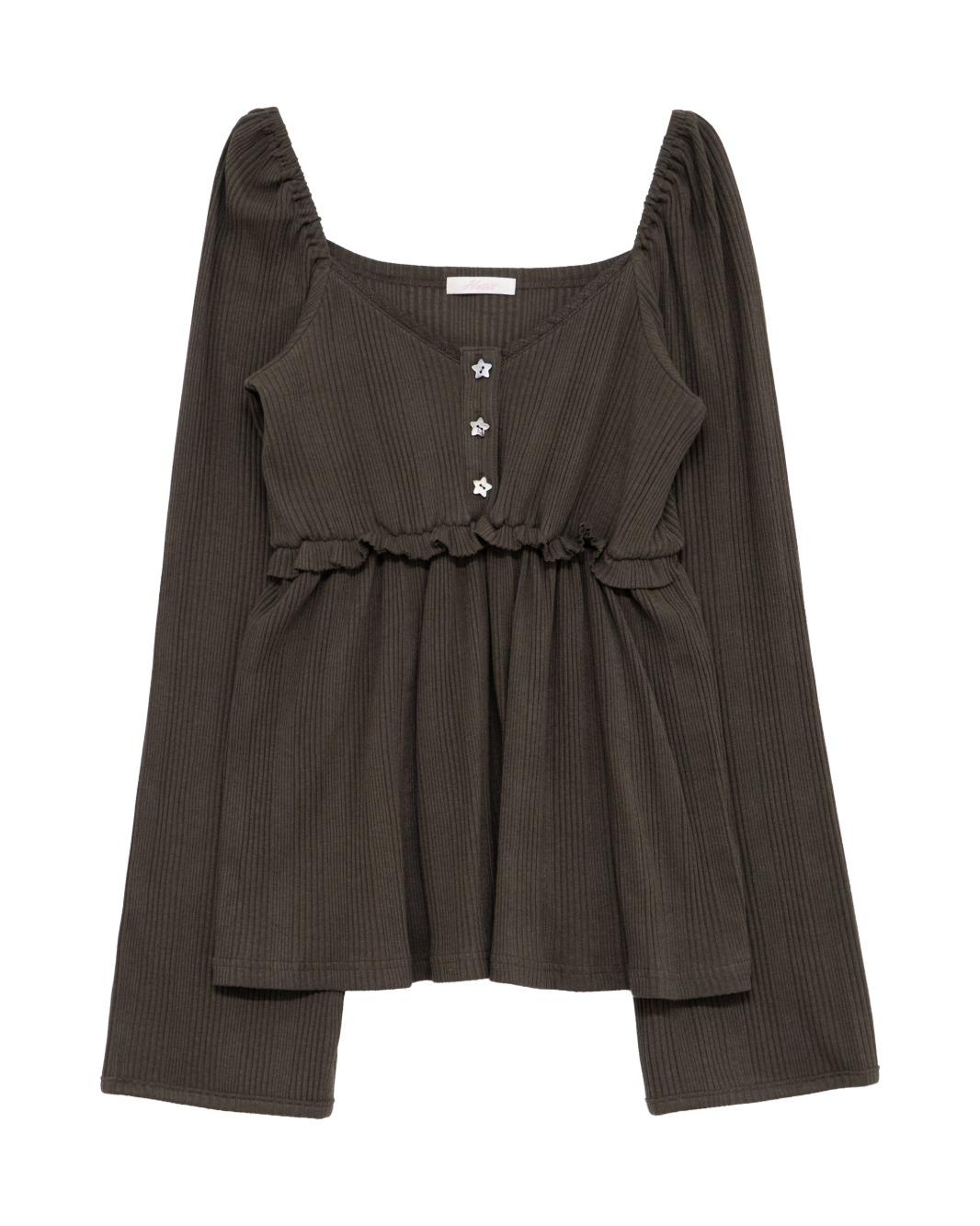 Shell Star Ribbed Blouse (Brown)
