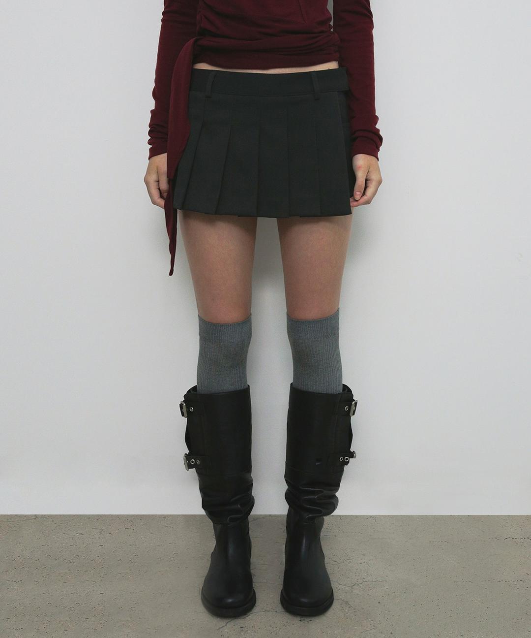 LAYERED PLEATS WRAP SKIRT PANTS_CHARCOAL