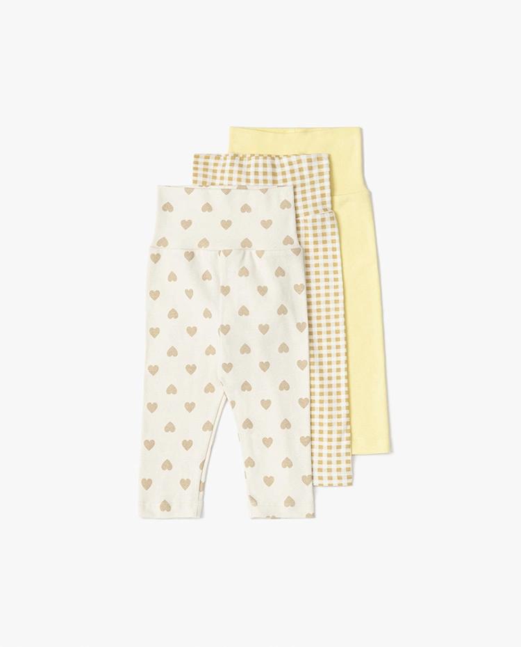 [3개 세트] 쫀득 코튼 배앓이 방지 레깅스_하트_베이지믹스