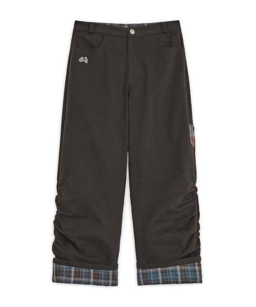 체크 롤업 코튼 팬츠 (브라운)